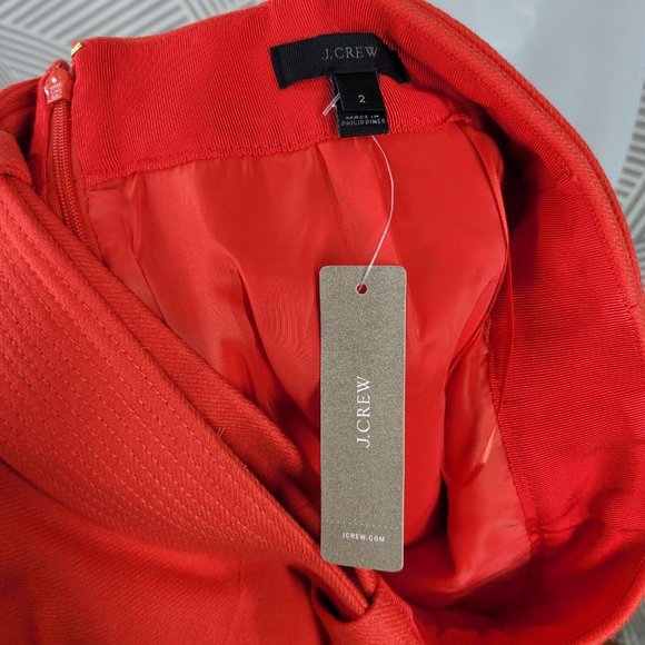 NEW J. Crew Double Serge Wool Skirt Orange Flame Size 2 Belted Lined Career - Picture 8 of 10